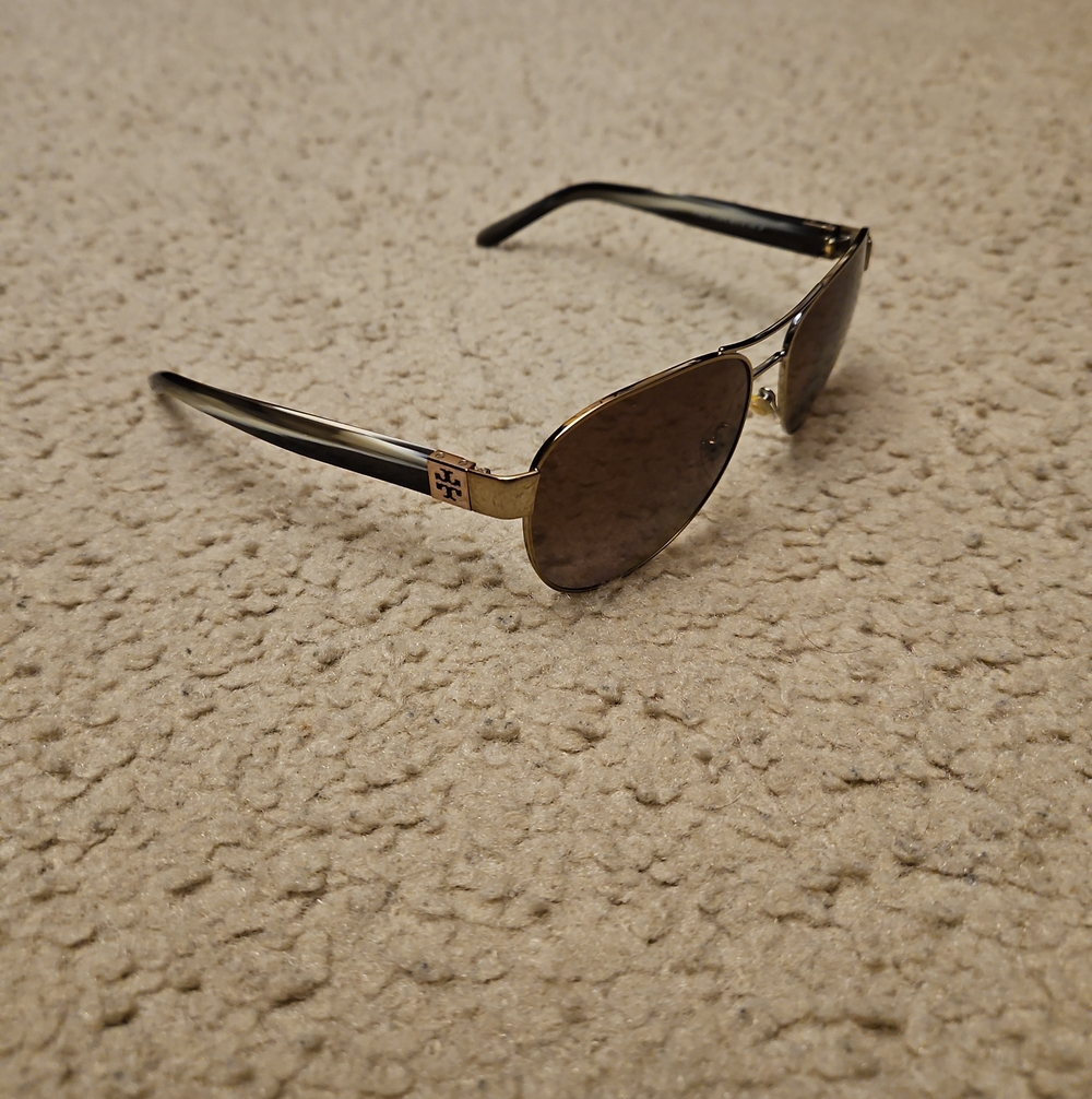 Tory Burch Gold and Black Aviator Sunglasses | Brown Lenses